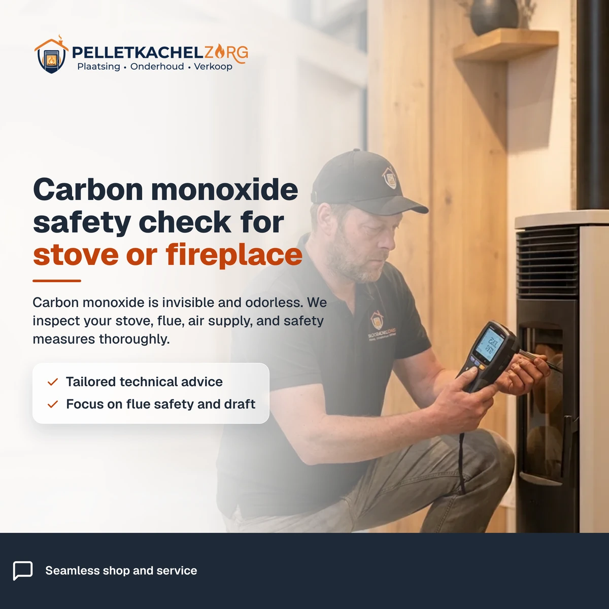 Carbon monoxide safety check for stove or fireplace