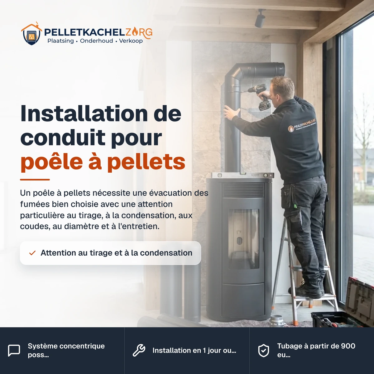 Installation de conduit pour poêle à pellets