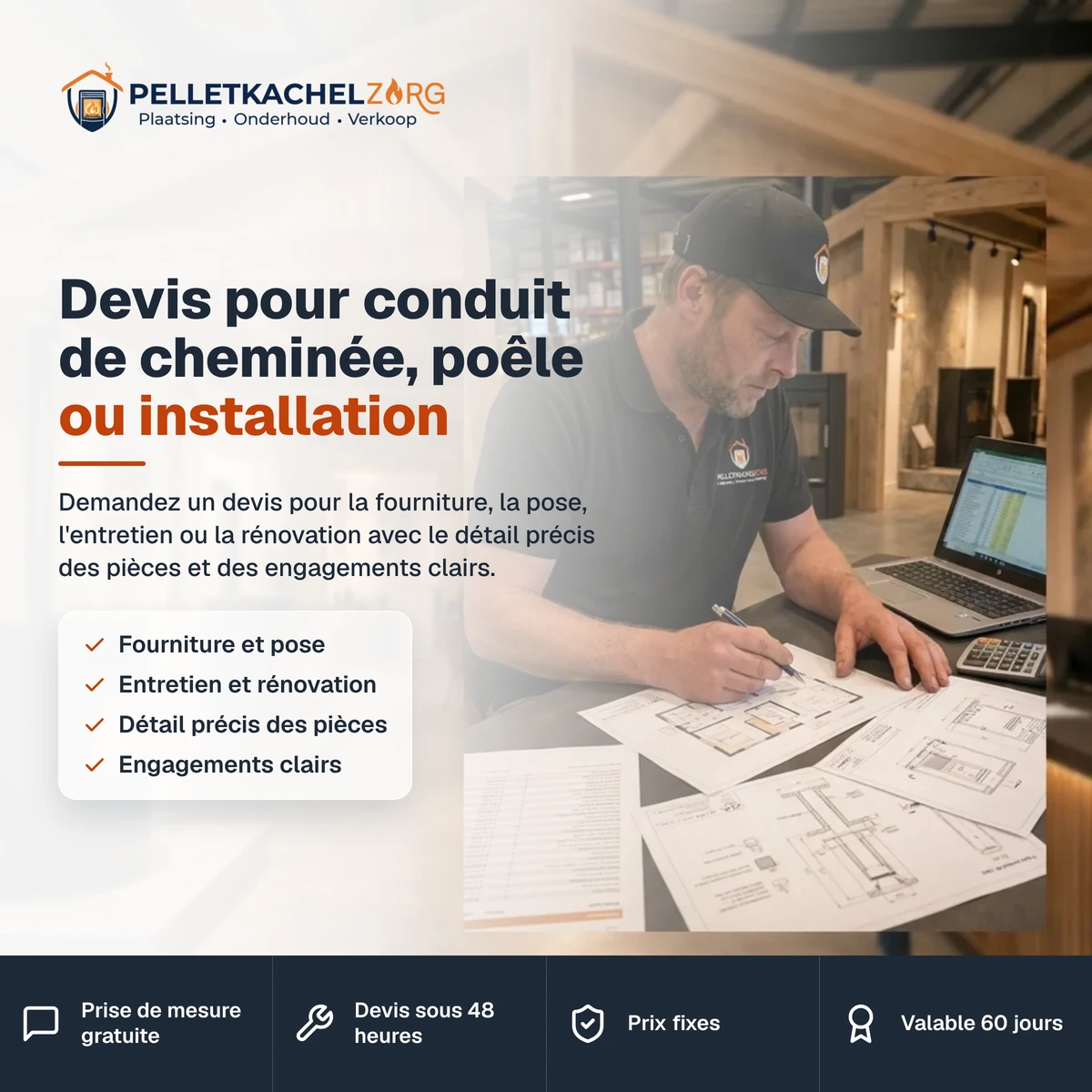 Devis pour conduit de cheminée, poêle ou installation
