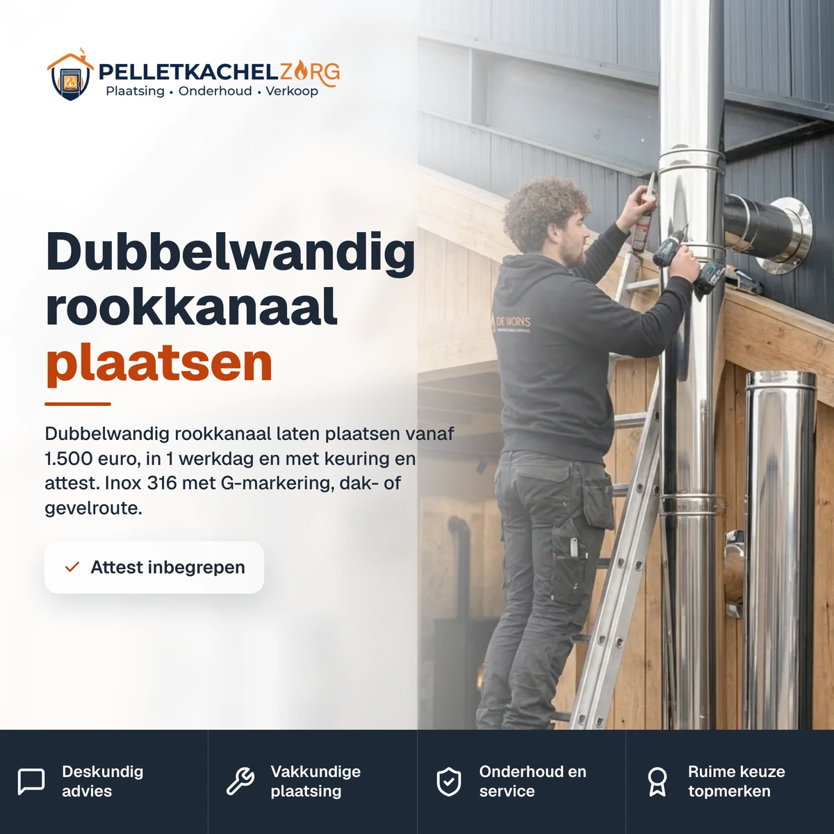 Dubbelwandig rookkanaal plaatsen