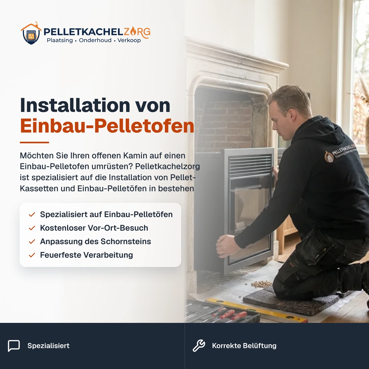 Installation von Einbau-Pelletofen