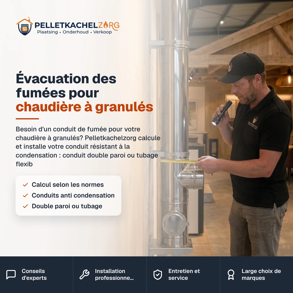 Évacuation des fumées pour chaudière à granulés