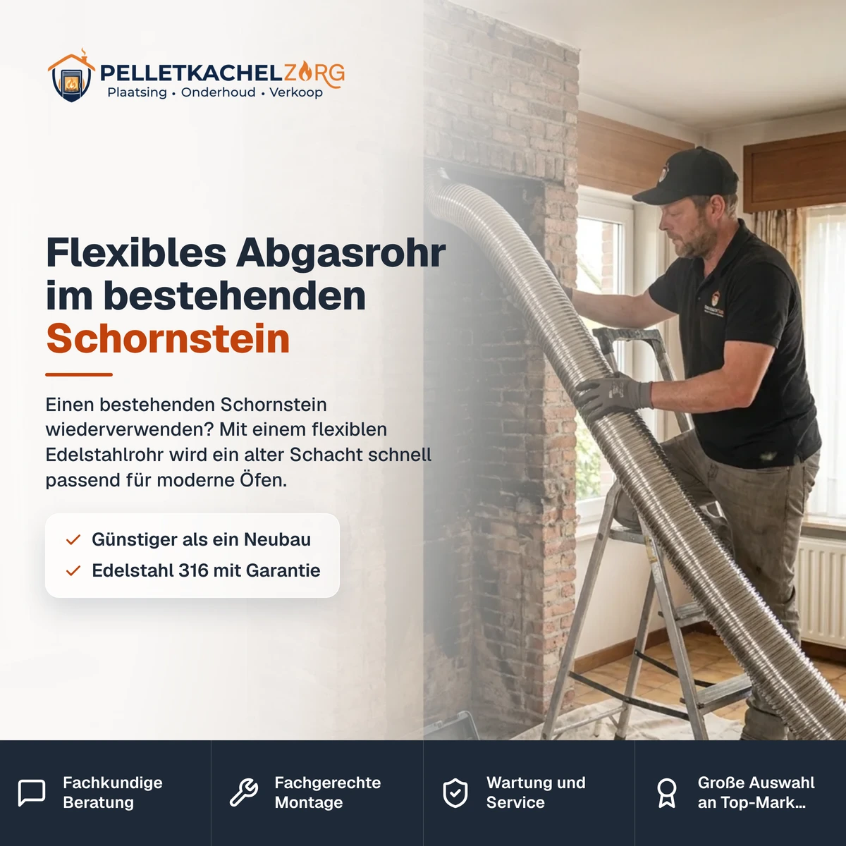Flexibles Abgasrohr im bestehenden Schornstein