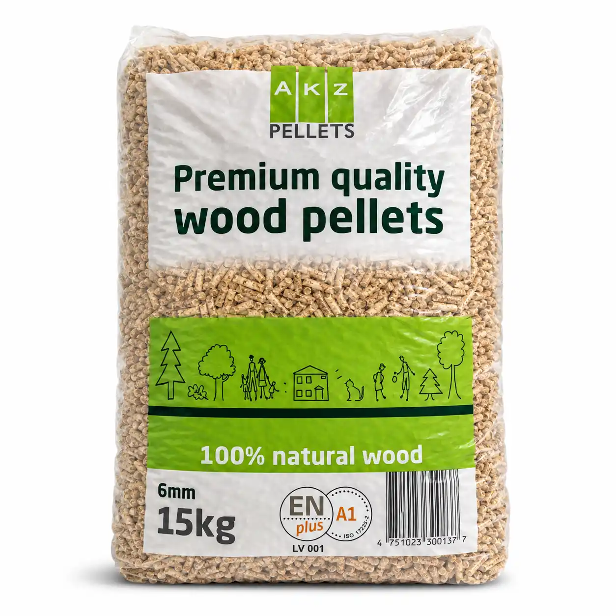 AKZ Premium Pellets Zak 15kg, Enplus A1, 6mm - Houtpellets akz pellets 15kg zak