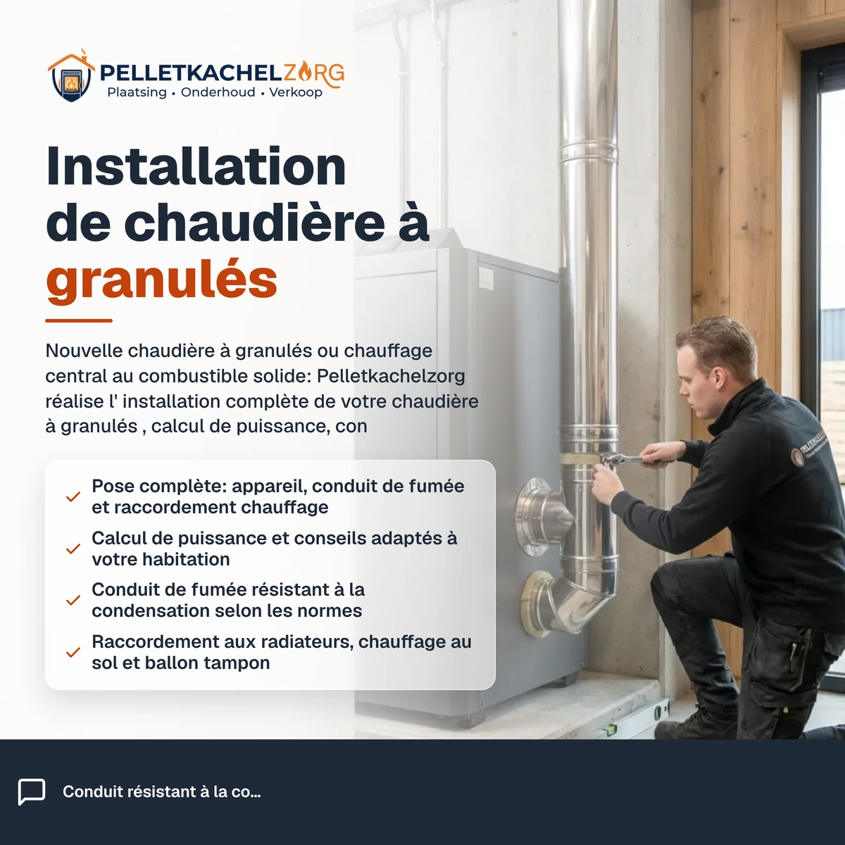 Installation de chaudière à granulés