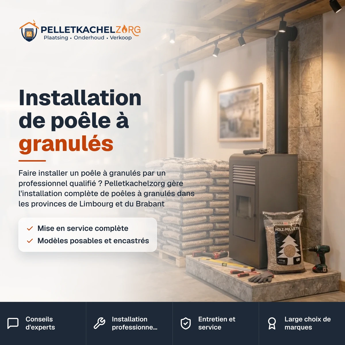 Installation de poêle à granulés