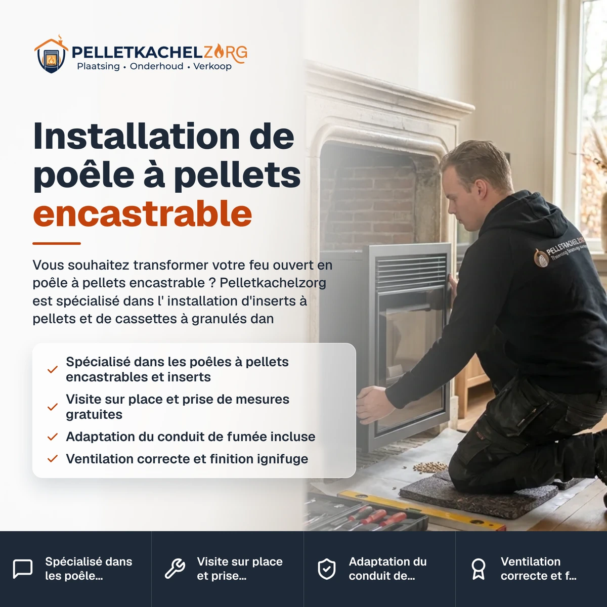 Installation de poêle à pellets encastrable