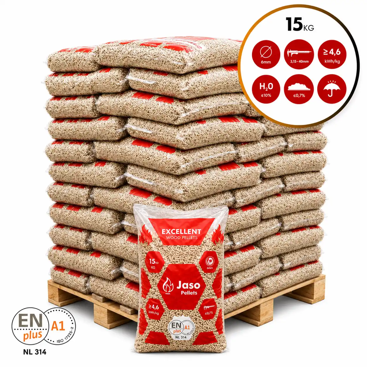 Jaso Pellets - Palette Pellets (65x15Kg) - Enplus A1 - 6mm