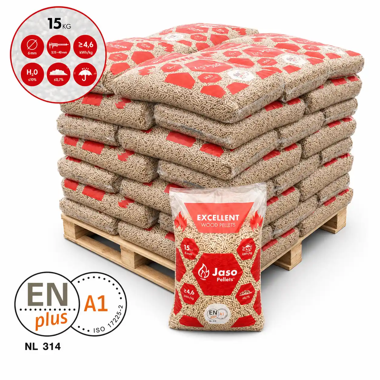 Jaso Pellets Zak 15kg – Enplus A1 – 6mm – 3