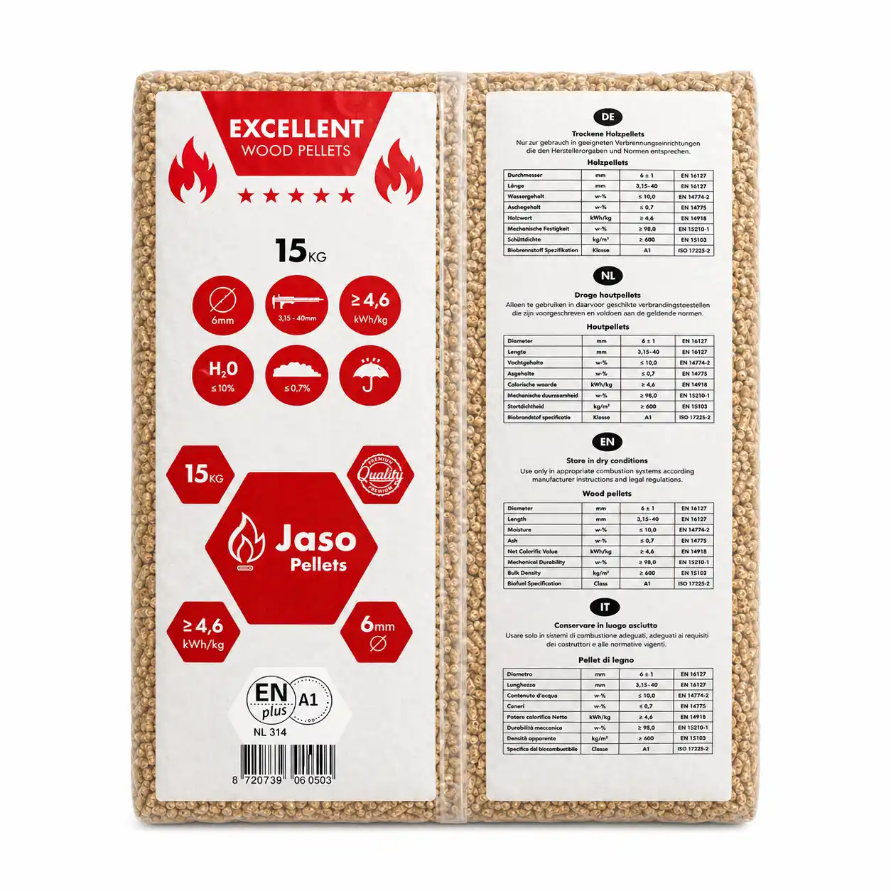 Jaso Pellets - Pallet Pellets (65x15Kg) – Enplus A1 – 6mm – 3