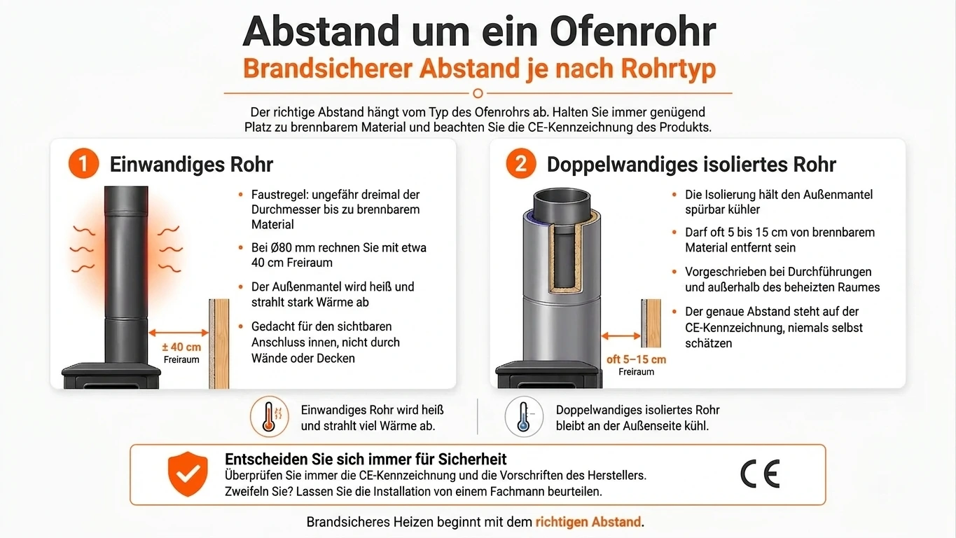 Abstand und Sicherheit bei Ofenrohren Abstand und Sicherheit bei Ofenrohren