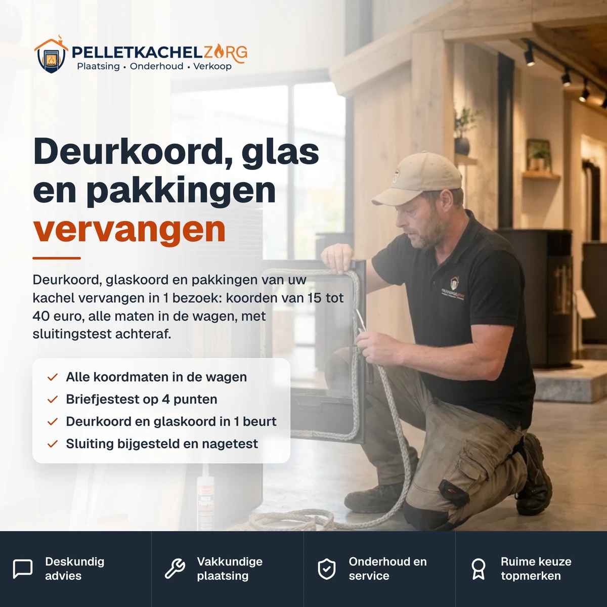 Deurkoord, glas en pakkingen vervangen