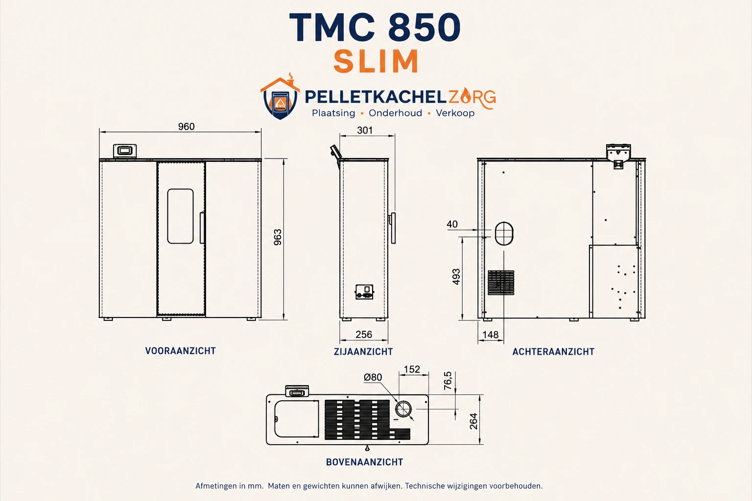 Pelletkachel TMC 850 Slim – 9,16 kW – 5
