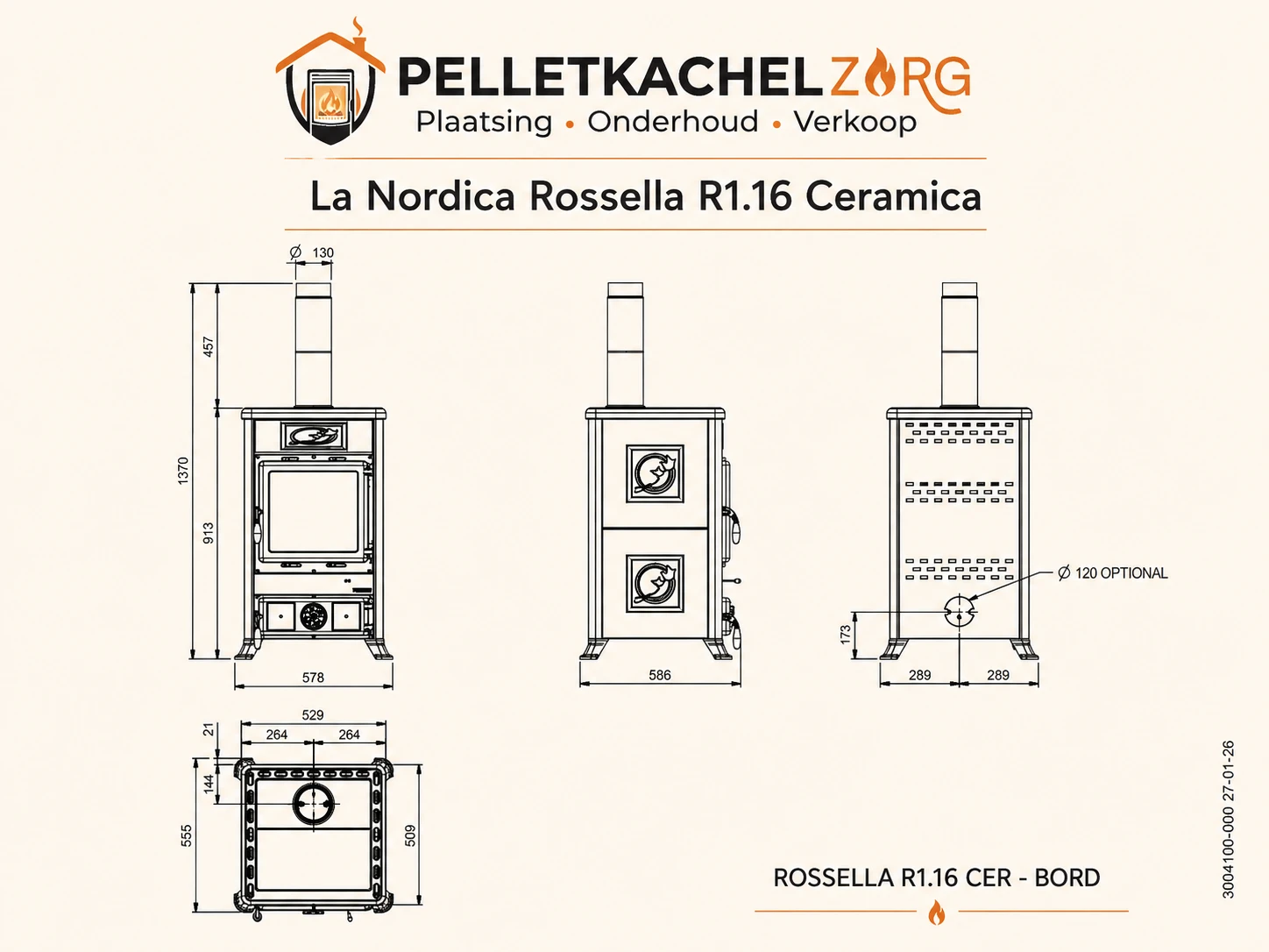 Houtkachel La Nordica Rossella R1.16 Ceramica – 9 kW – 4