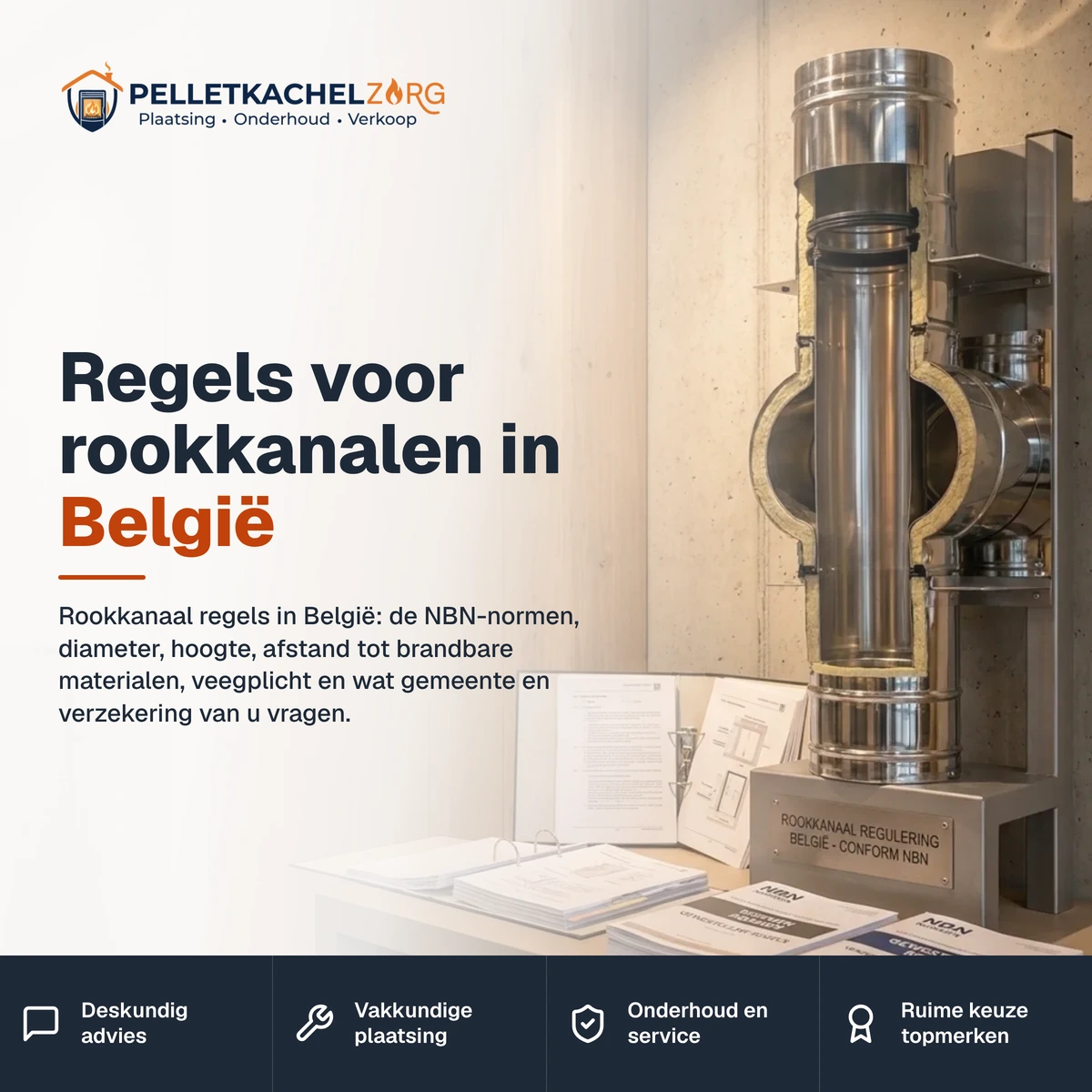 Regels voor rookkanalen in België Regels voor rookkanalen in België – Rookkanaal regels in België: de NBN-normen, diameter, hoogte, afstand tot brandbare materialen, veegplicht en wat gemeente en verzekering van u vragen.