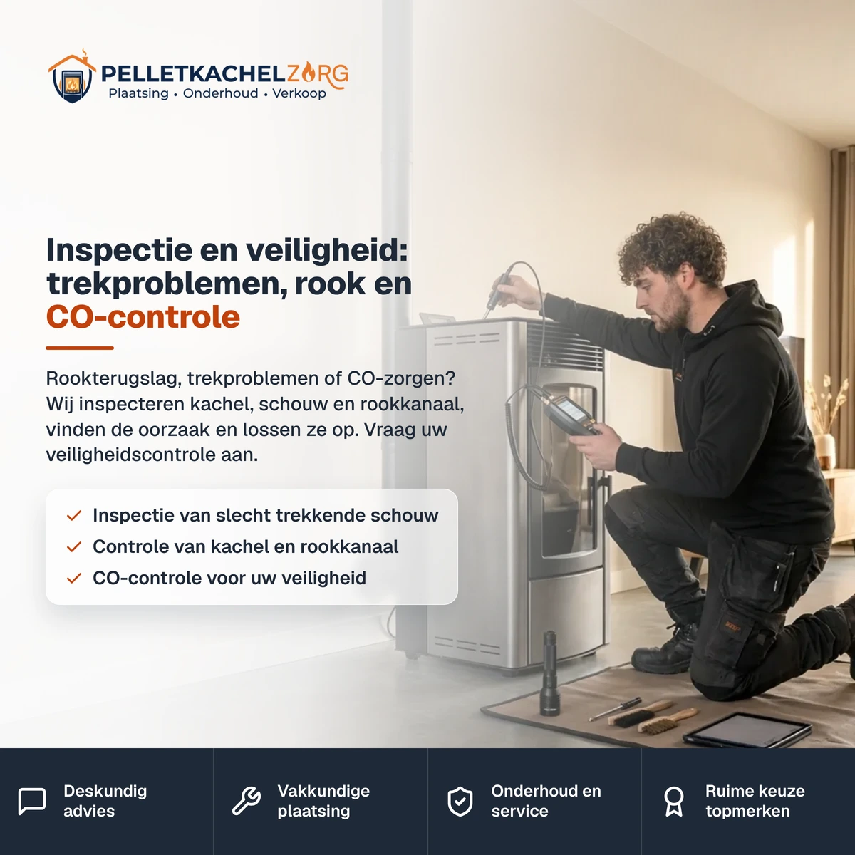 Inspectie en veiligheid: trekproblemen, rook en CO-controle