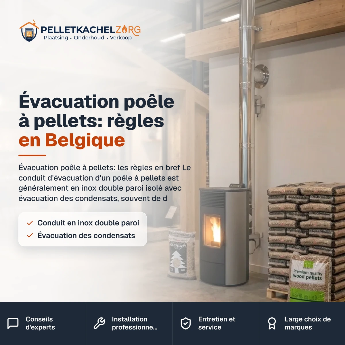 Évacuation poêle à pellets: règles en Belgique