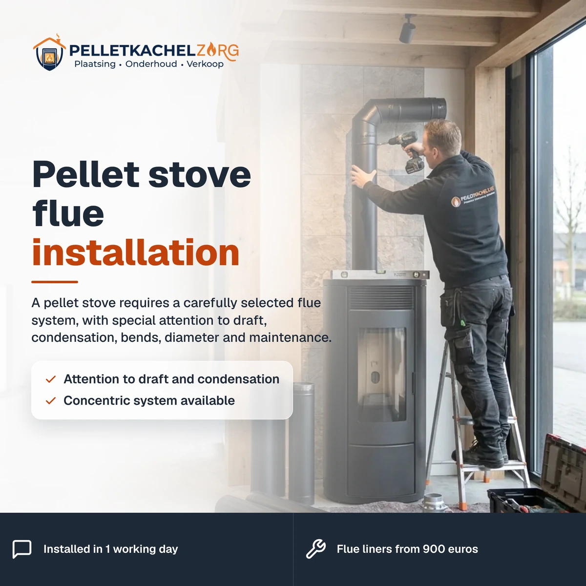 Pellet stove flue installation