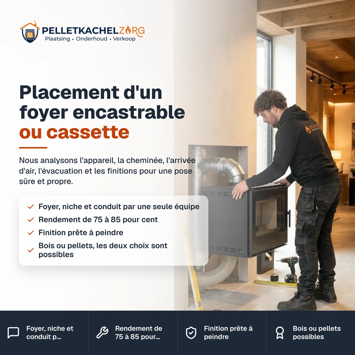 Placement d'un foyer encastrable ou cassette