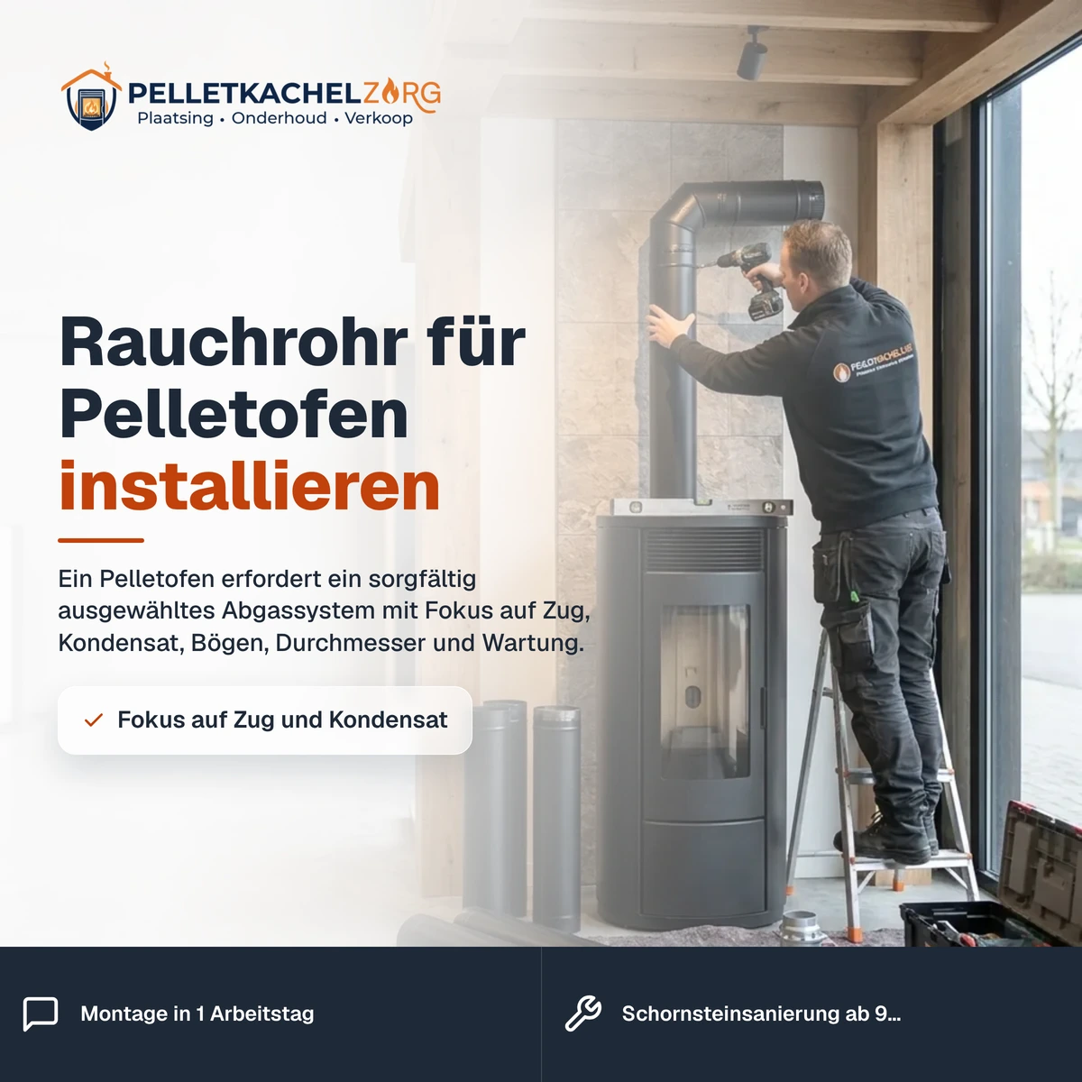 Rauchrohr für Pelletofen installieren