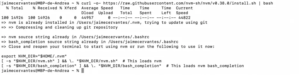 Instalar nvm en mac o linux