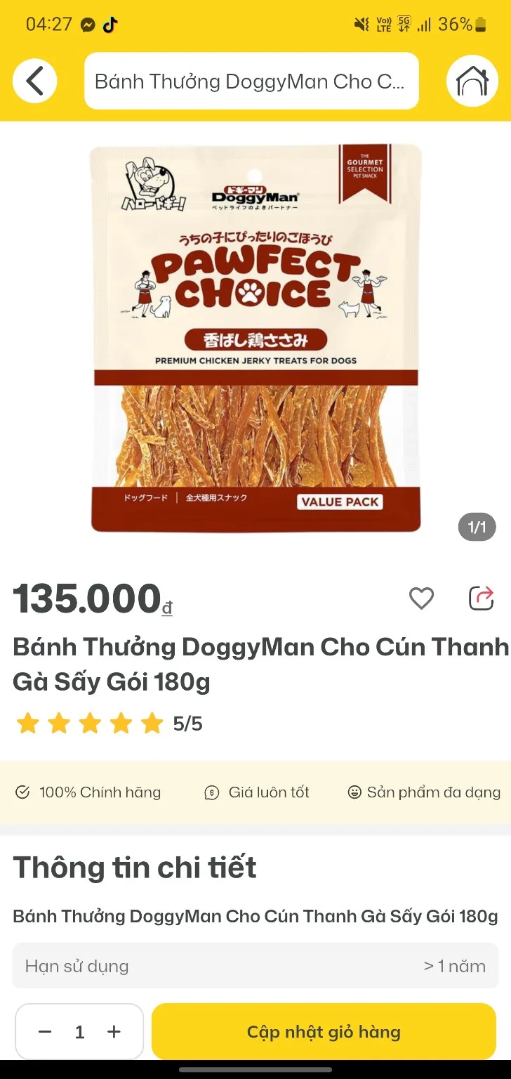 Trang chi tiết sản phẩm trên App PETPET
