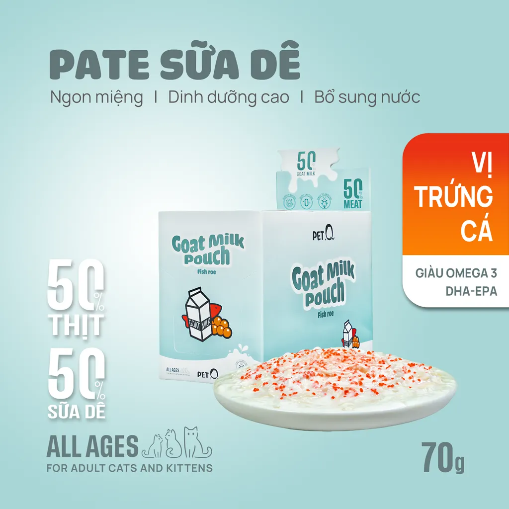 Pate PetQ Sữa Dê Vị Trứng cá Gói 70g cho Mèo