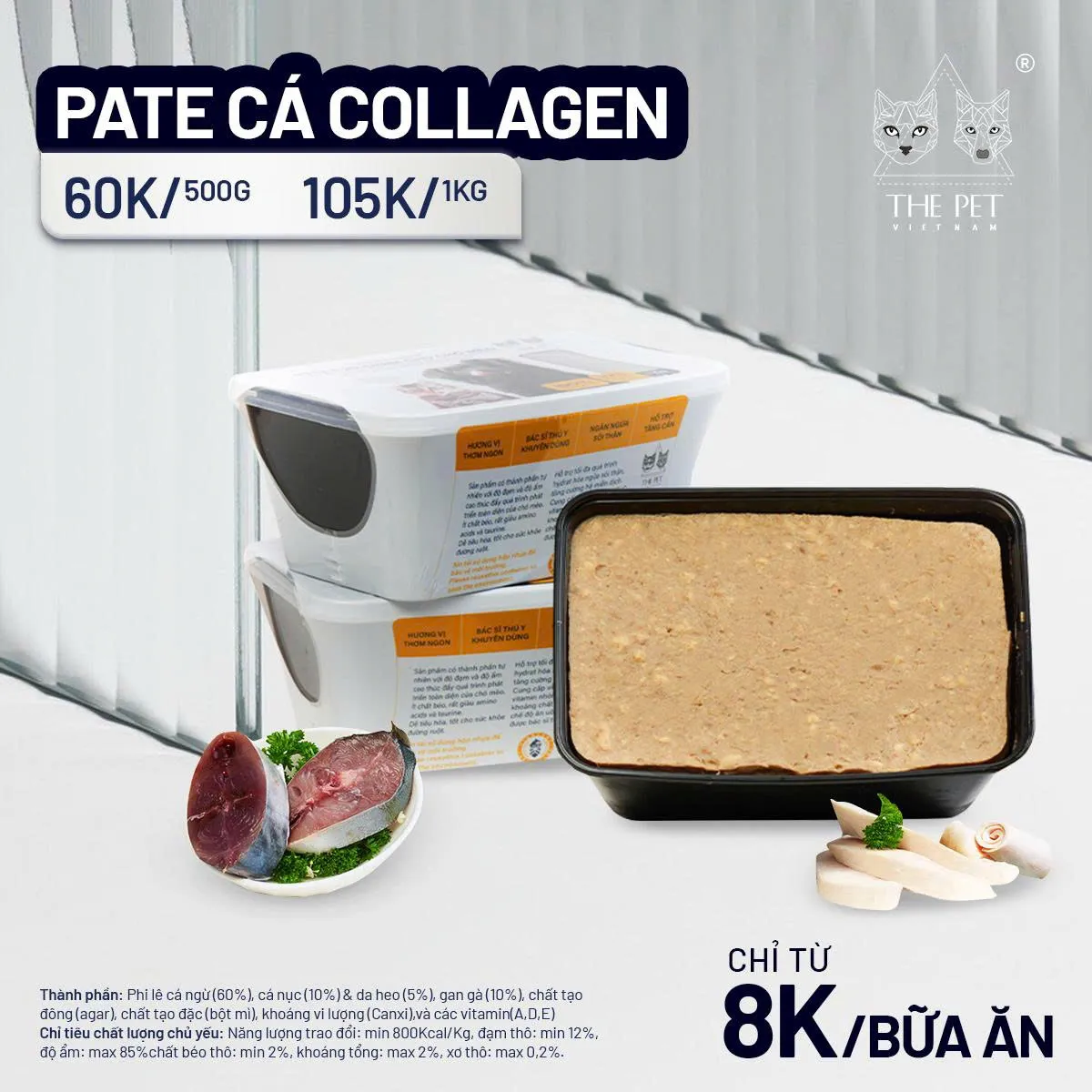 Pate Tươi The Pet Cho Cún & Mèo Vị Cá Collagen Hộp 500g