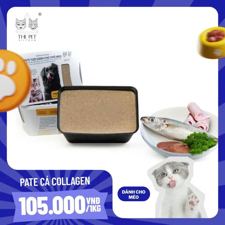 Pate Tươi The Pet Cá Collagen Hộp 1kg cho cún & Mèo