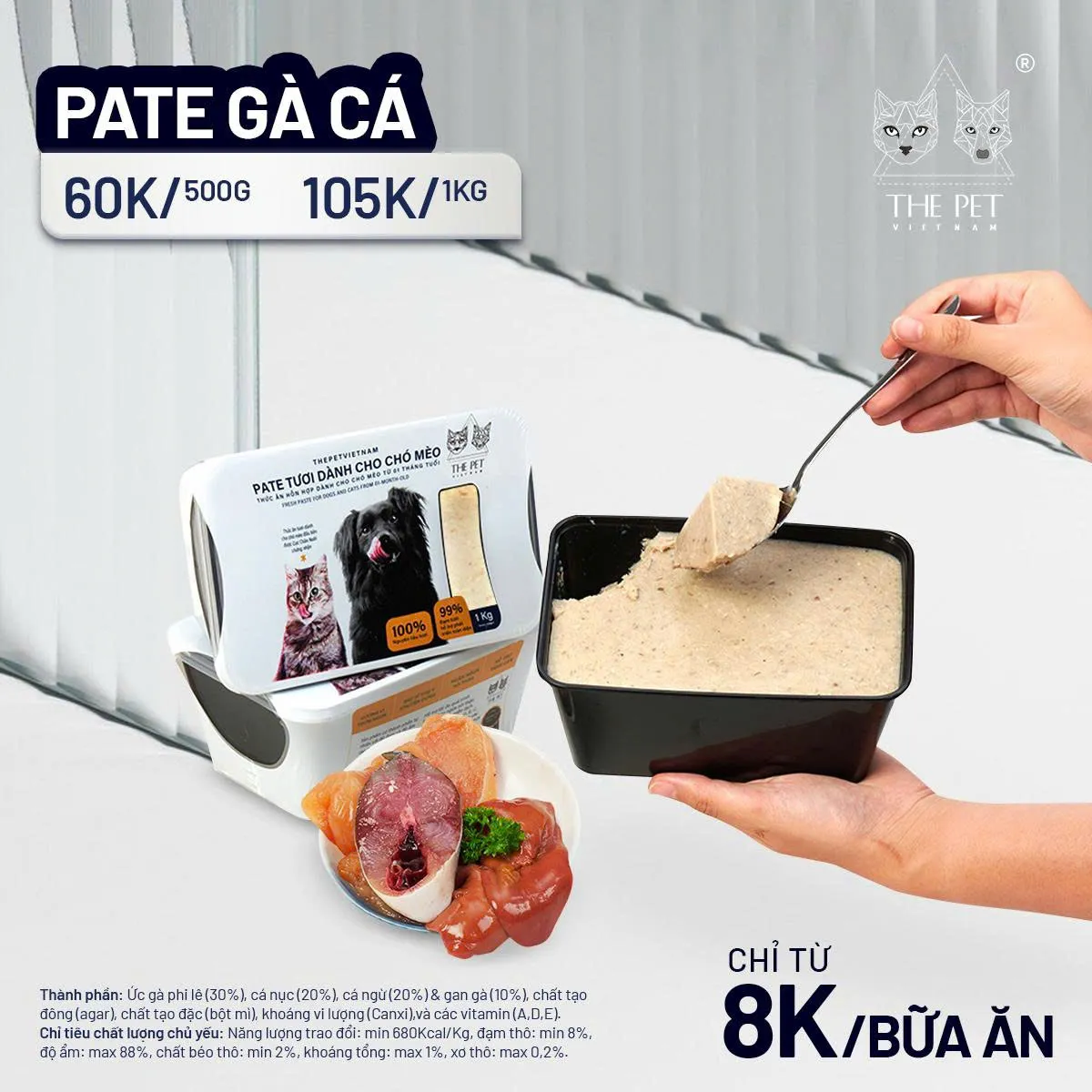 Pate Tươi The Pet Cho Cún & Mèo Vị Gà Cá Hộp 500g