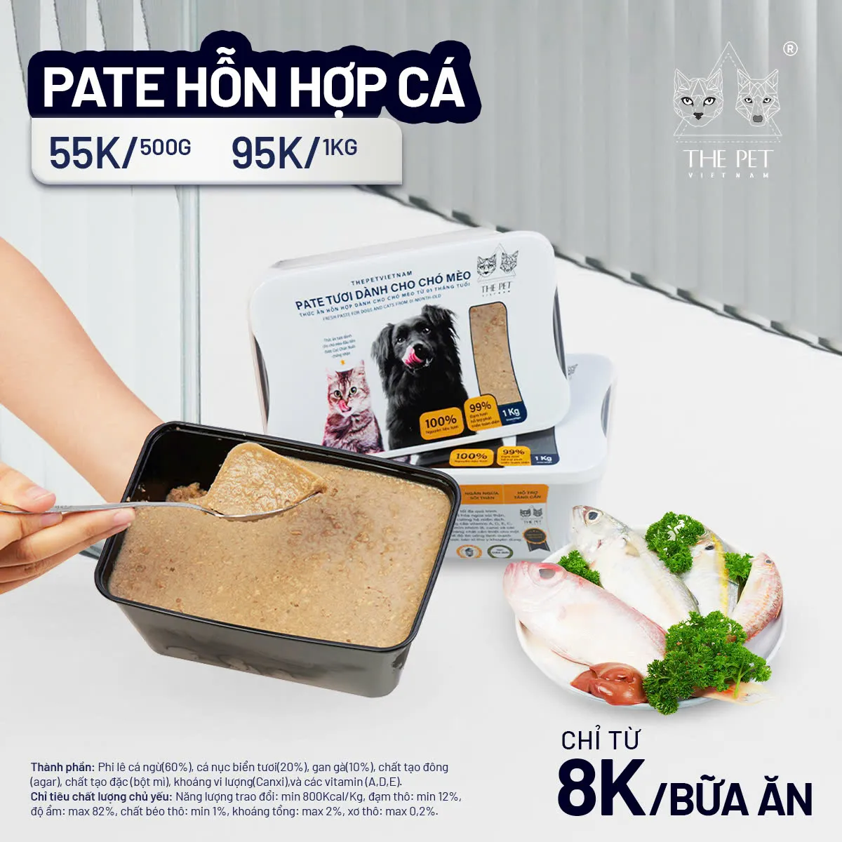 Pate Tươi The Pet Cho Cún & Mèo Hỗn Hợp Cá Hộp 1kg