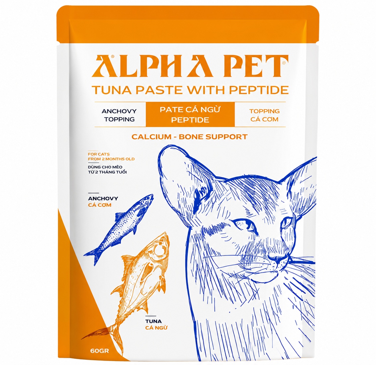 Pate Alpha Pet Cho Mèo Vị Cá Ngừ Topping Cá Cơm Gói 60g