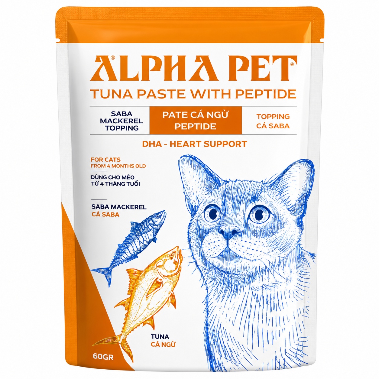 Pate Alpha Pet Cho Mèo Vị Cá Ngừ Topping Saba Gói 60g