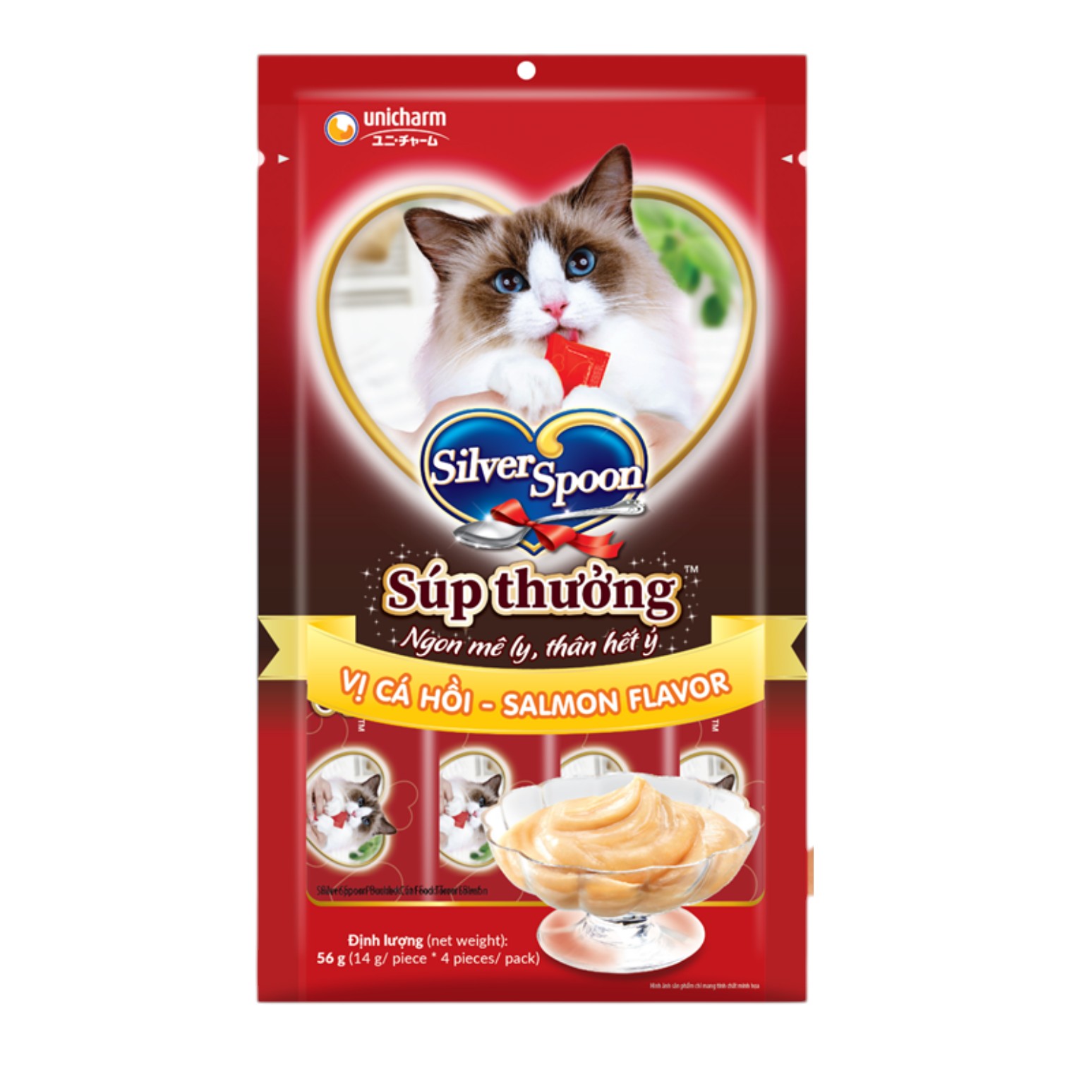Súp Thưởng Silver Spoon Dạng Thanh - Cá Hồi (4X14G) Gói 56g cho Mèo