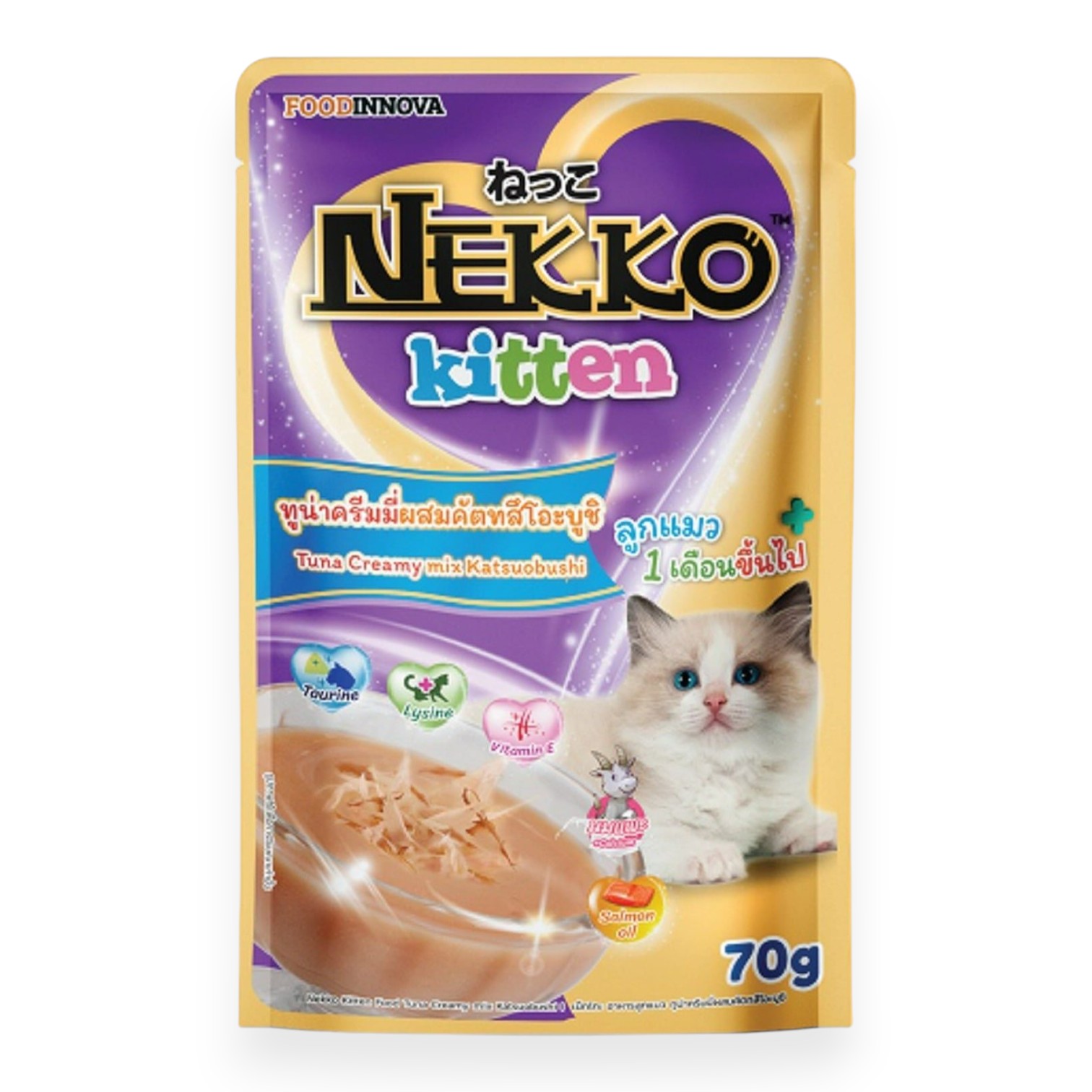 Pate Nekko Cho Mèo Con Vị Cá Ngừ Trộn Cá Bào Dạng Kem Gói 70g