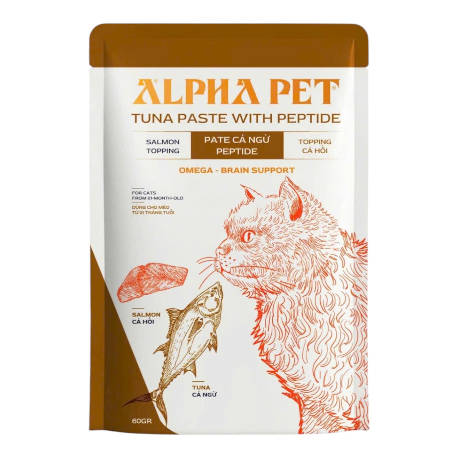 Pate Alpha Pet Cho Mèo Vị Cá Ngừ Topping Cá Hồi Gói 60g