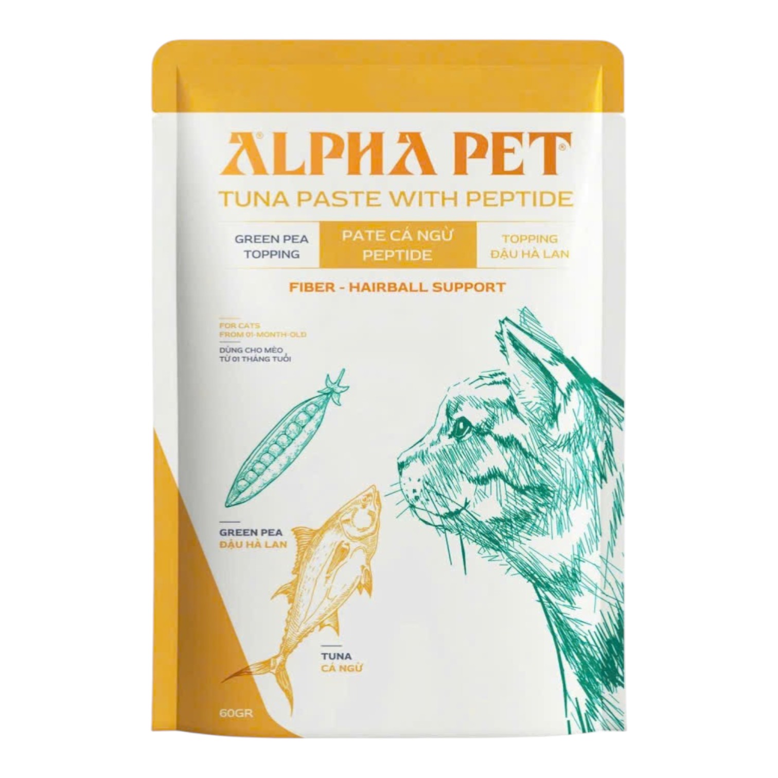 Pate Alpha Pet Cho Mèo Vị Cá Ngừ Topping Đậu Hà Lan Gói 60g
