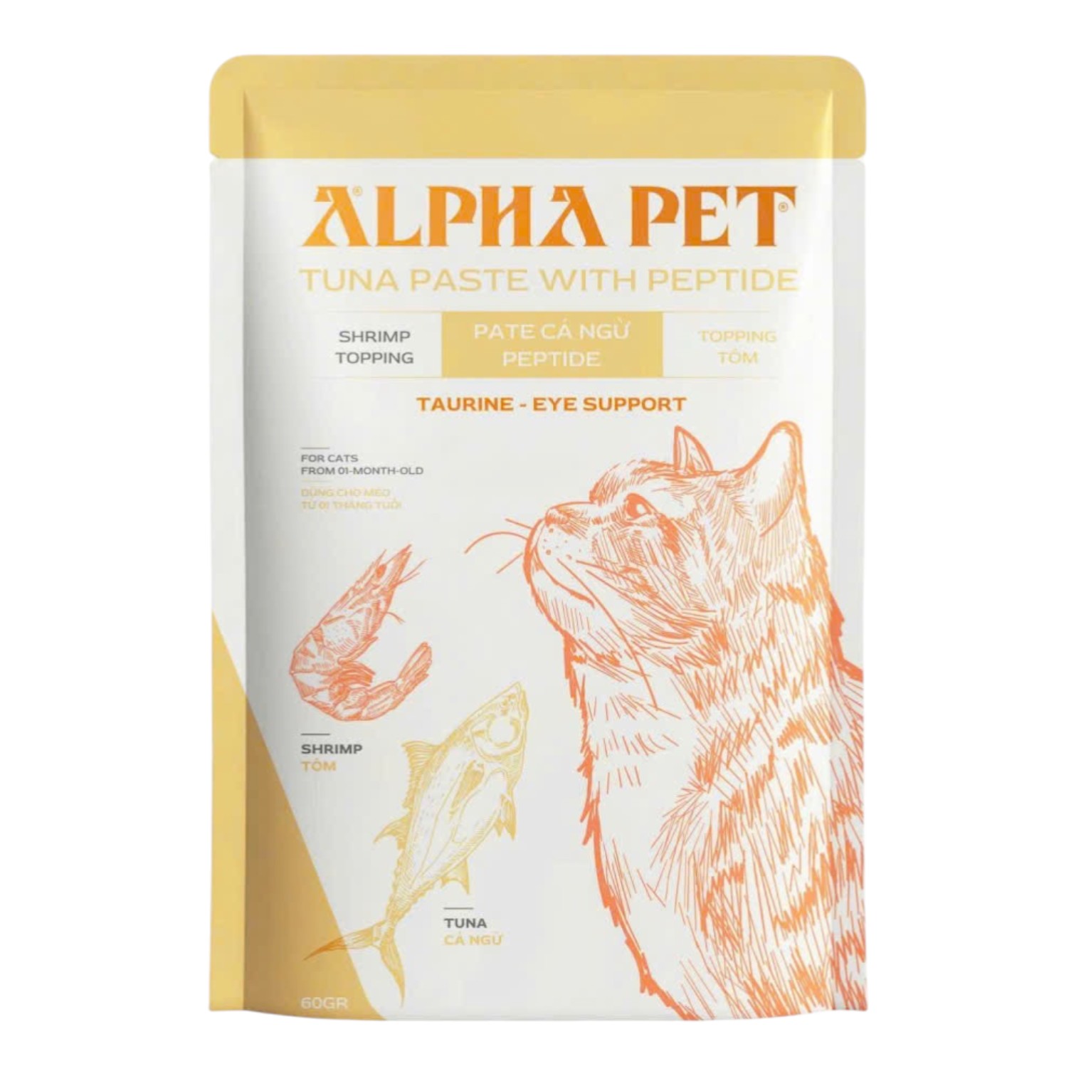 Pate Alpha Pet Cho Mèo Vị Cá Ngừ Topping Tôm Gói 60g
