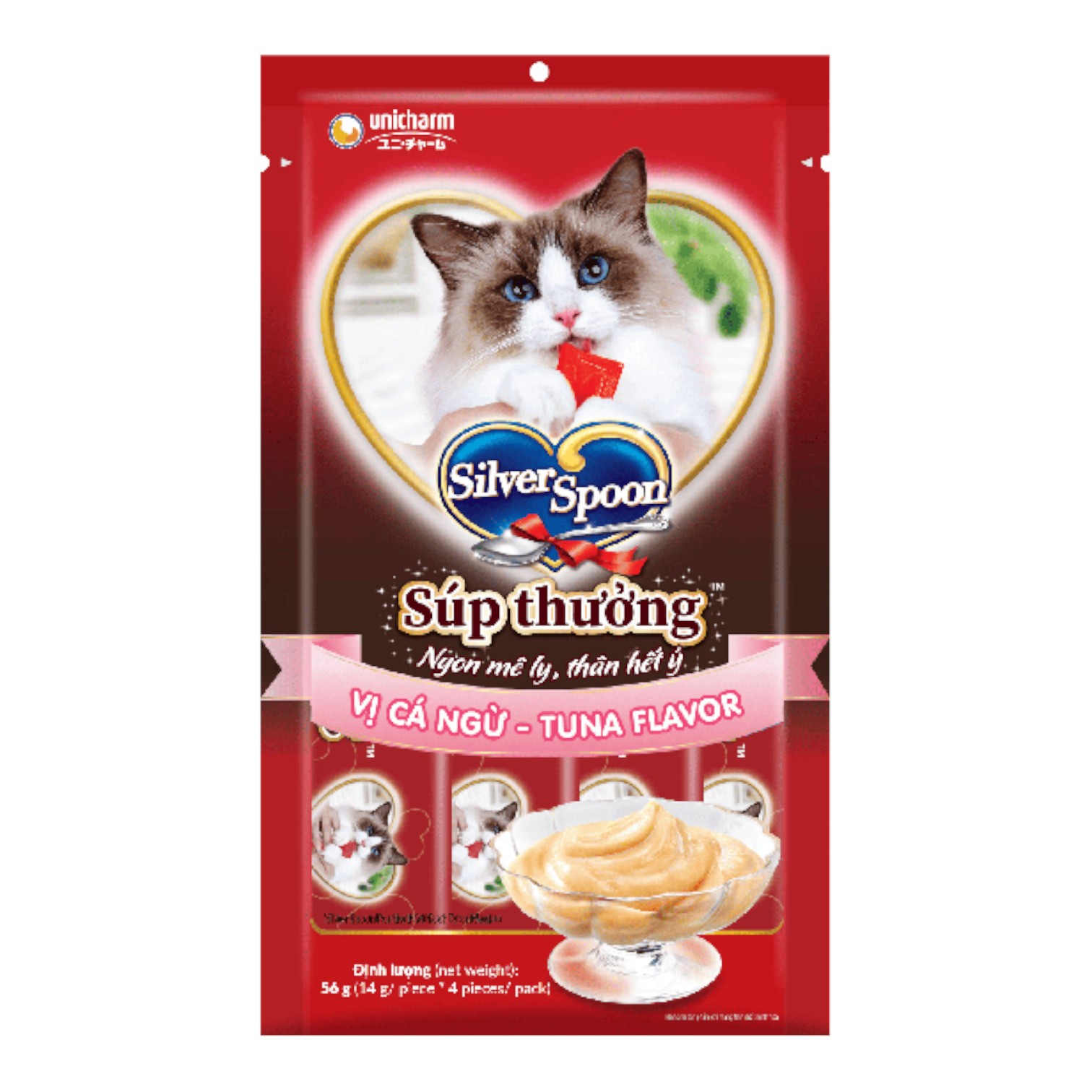 Súp Thưởng Silver Spoon Cho Mèo Dạng Thanh Vị Cá Ngừ (4X14g) Gói 56g