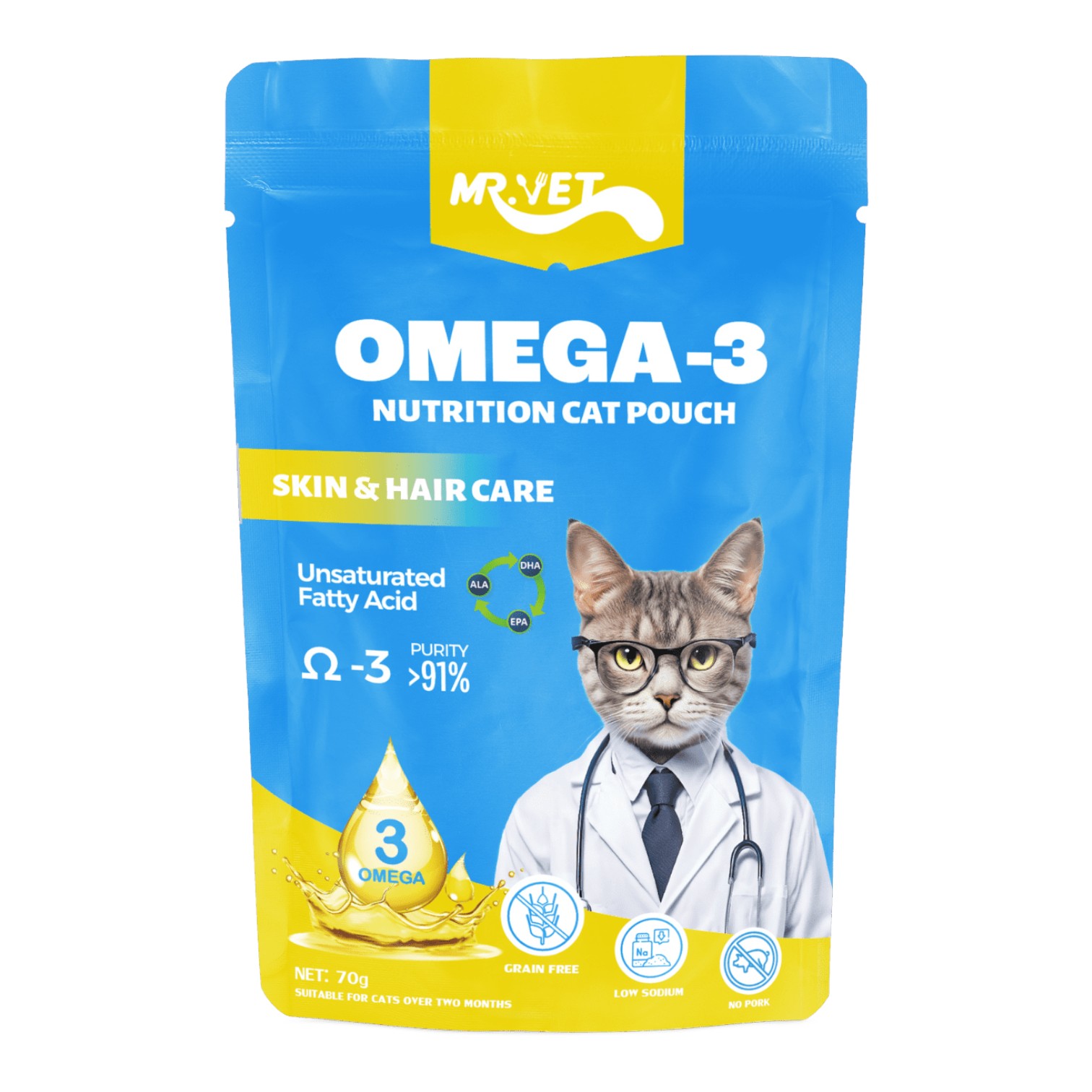 Pate Mr.Vet Cho Mèo Vị Omega 3 Gói 70g