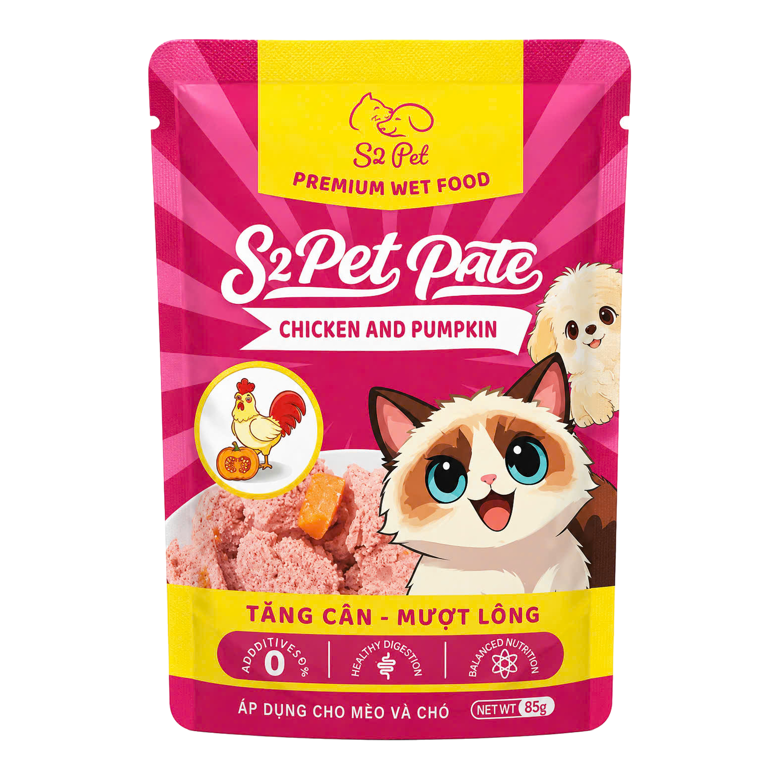 Pate S2 Cho Mèo Vị Gà Bí Ngô Gói 80g