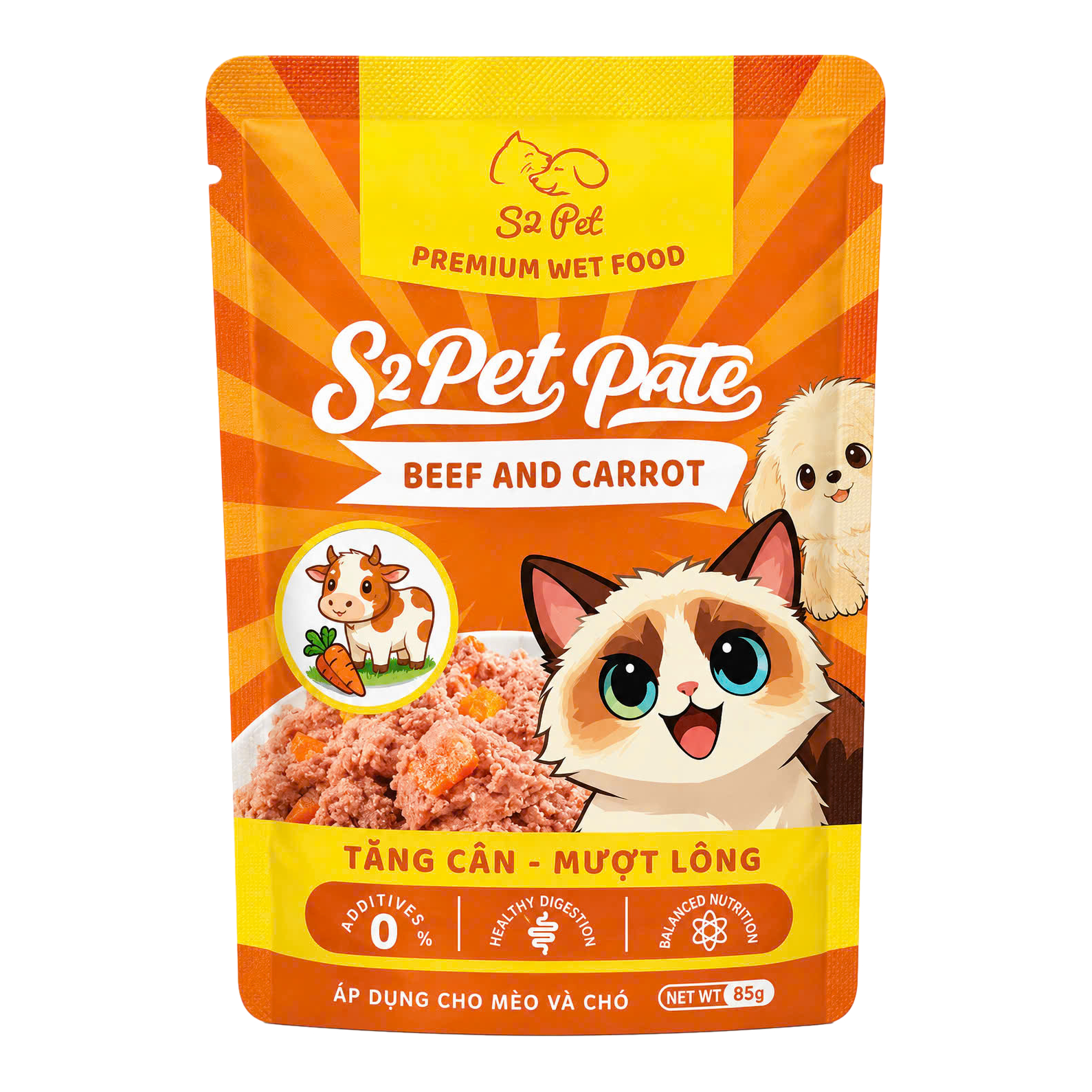 Pate S2 Cho Mèo Vị Bò Cà Rốt Gói 80g