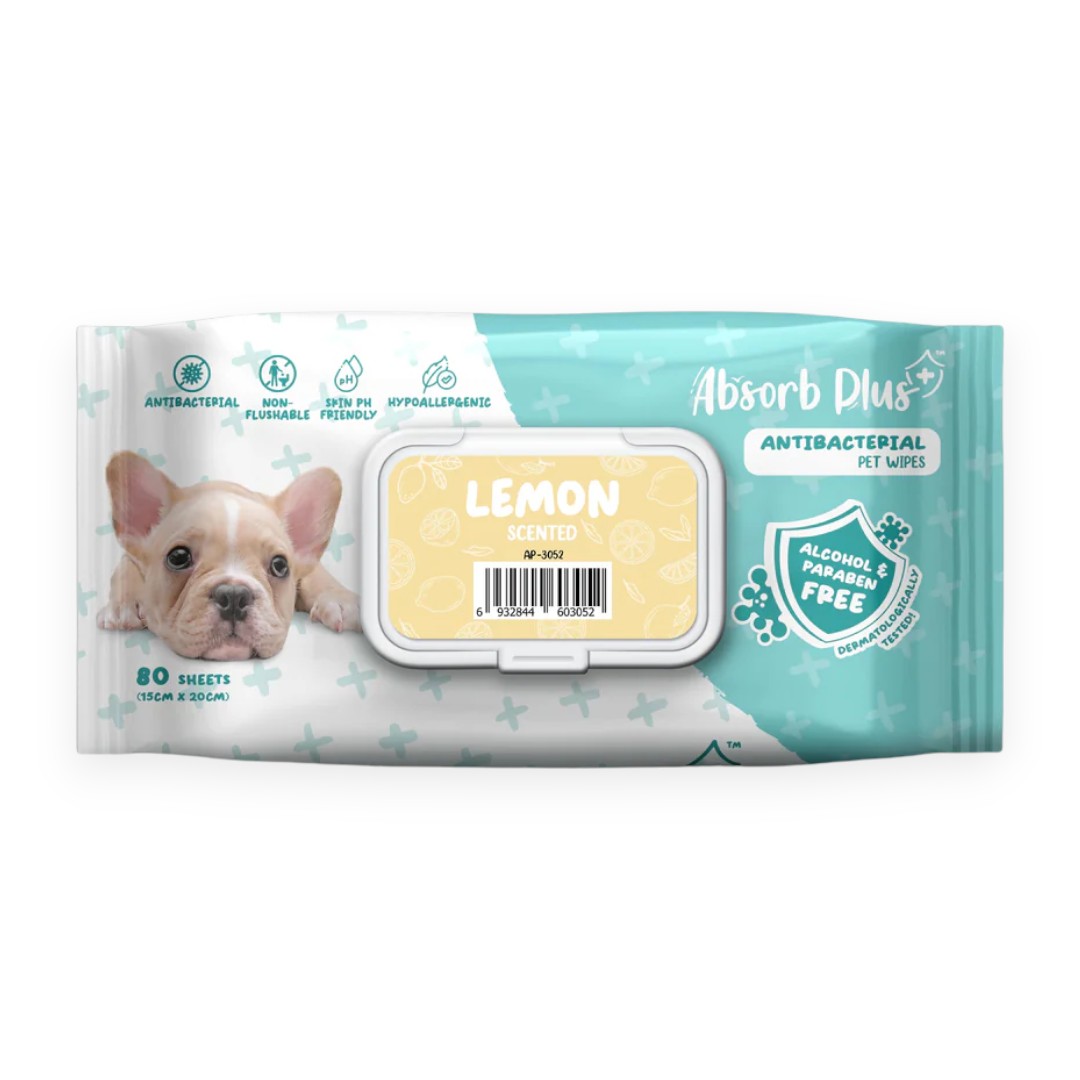 Khăn ướt Absorb Plus Than Hoạt Tính Hương Chanh Vàng 80 Tờ Size 15x20 cm cho cún - Lemon