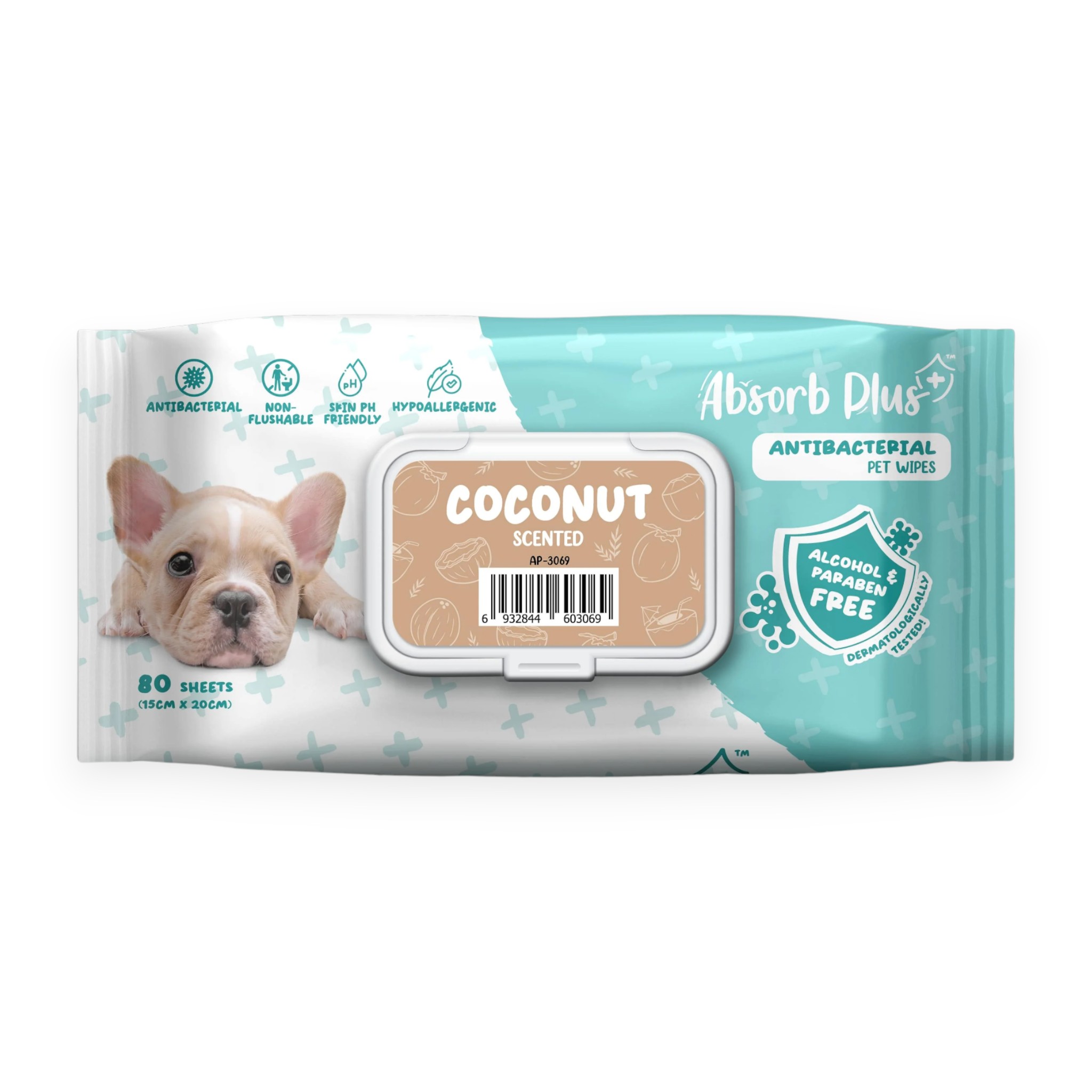 Khăn ướt Absorb Plus Than Hoạt Tính Hương Dừa 80 Tờ Size 15x20 cm cho cún - Coconut