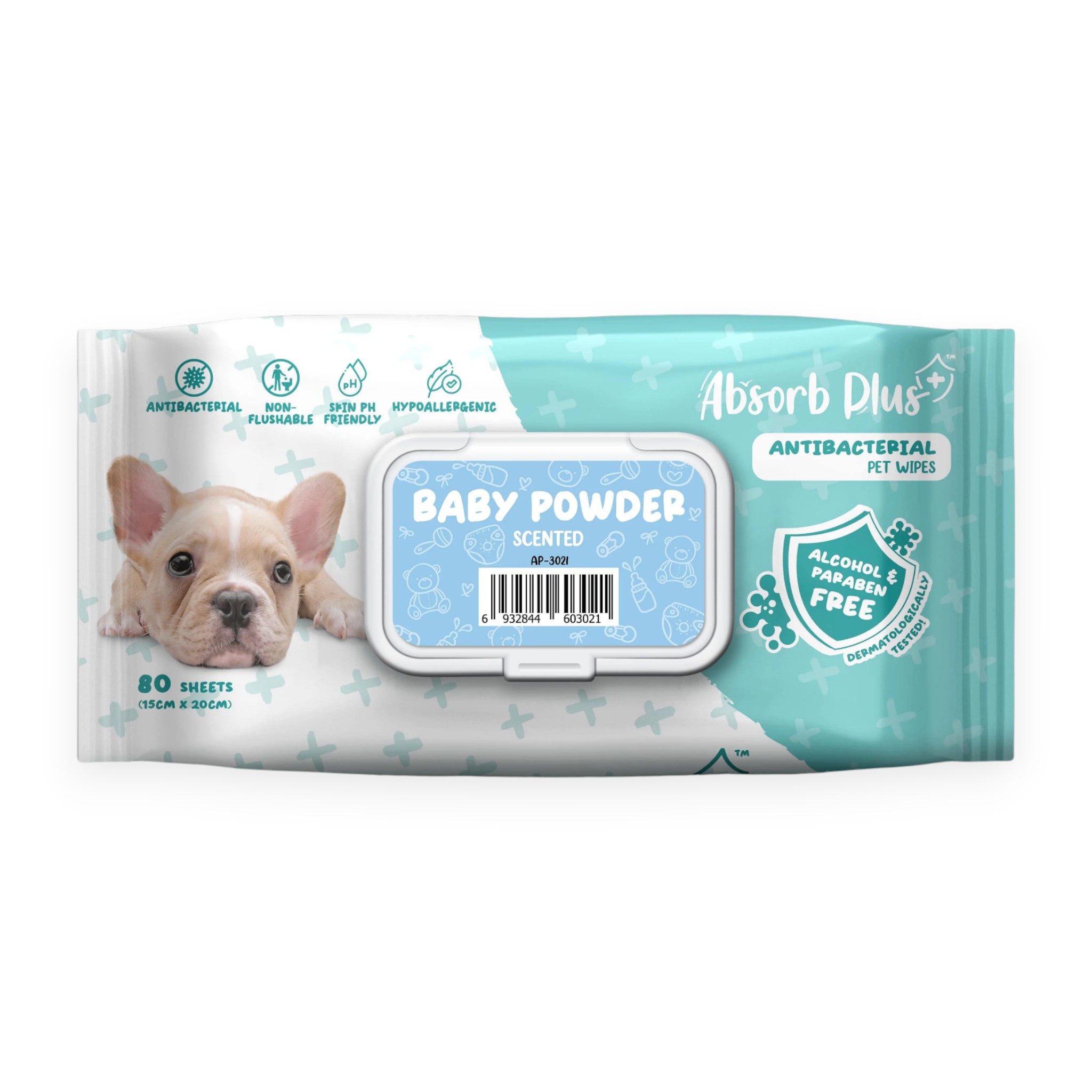 Khăn ướt Absorb Plus Than Hoạt Tính Hương Phấn Thơm 80 Tờ Size 15x20 cm cho cún - Baby Powder