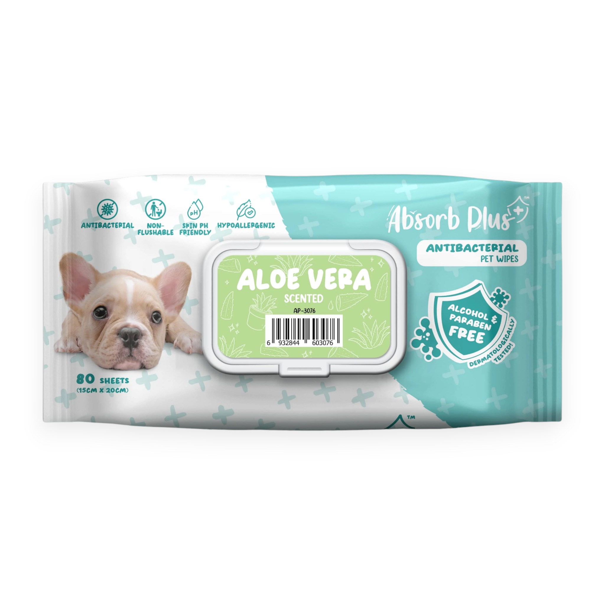 Khăn ướt Absorb Plus Than Hoạt Tính Hương Nha Đam 80 Tờ Size 15x20 cm cho cún - Aloe Vera