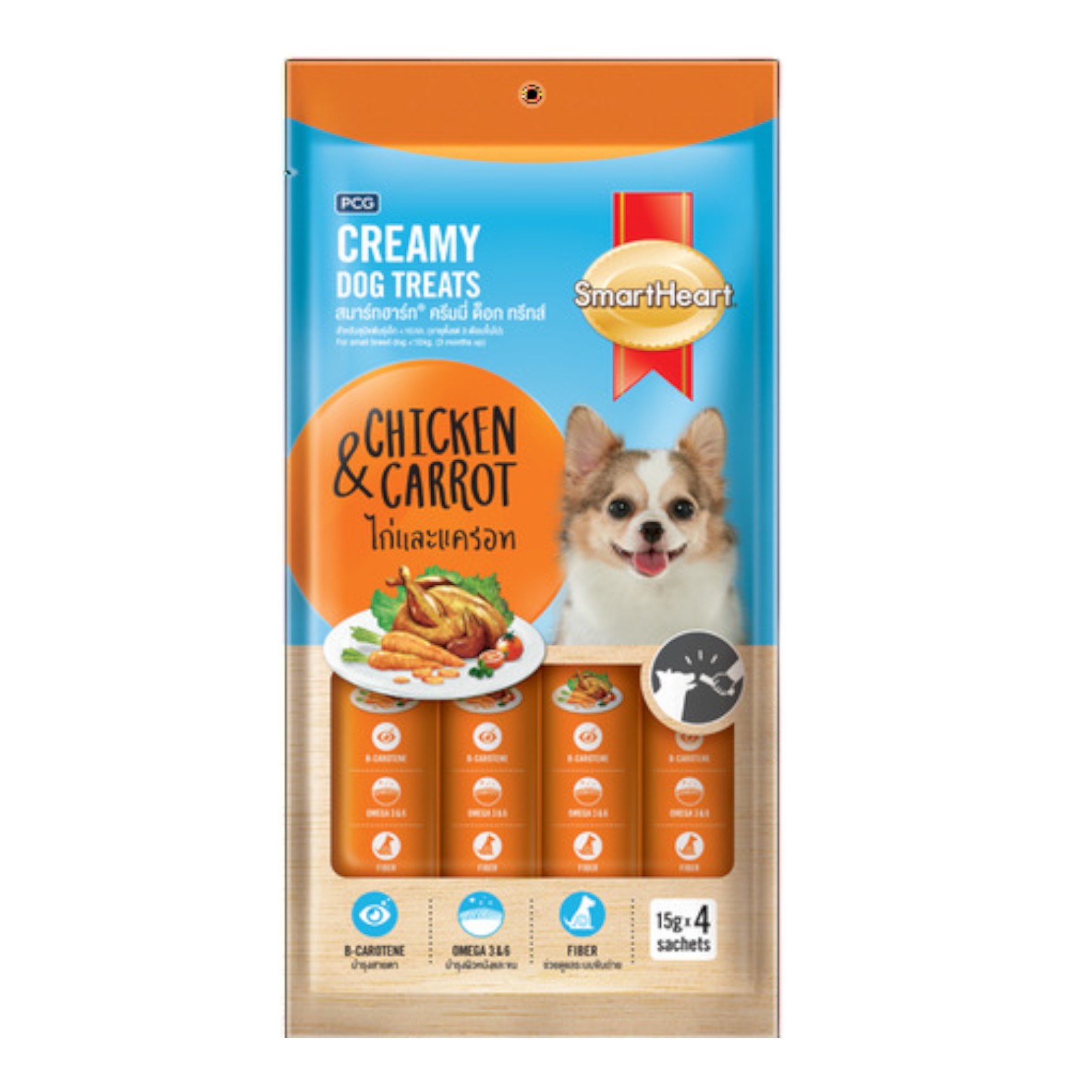 Súp Thưởng SmartHeart Cho Cún Creamy Vị Gà & Cà Rốt Gói (4X15g) Gói 60g