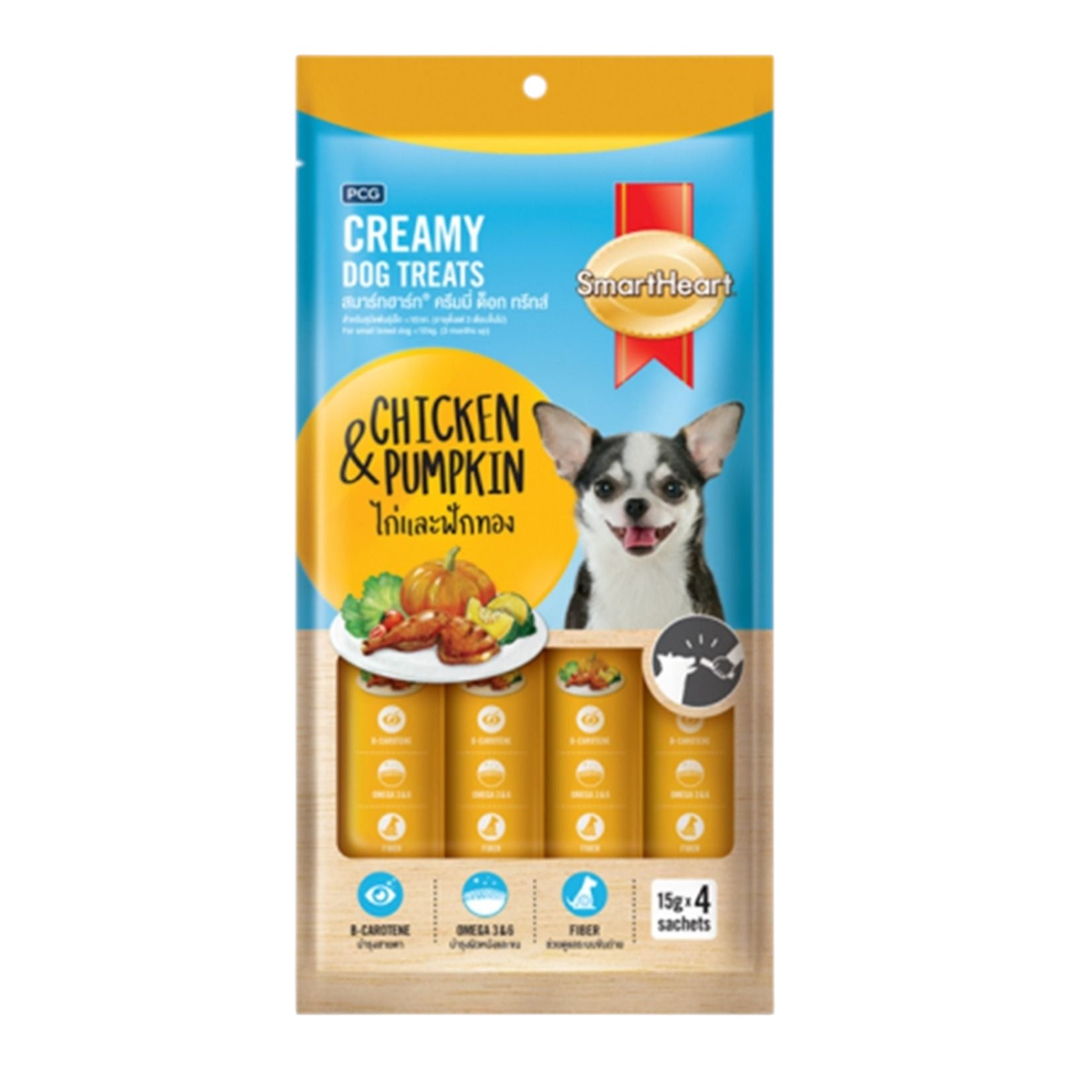 Súp Thưởng SmartHeart Cho Cún Creamy Vị Gà & Bí Đỏ Gói (4X15g) Gói 60g