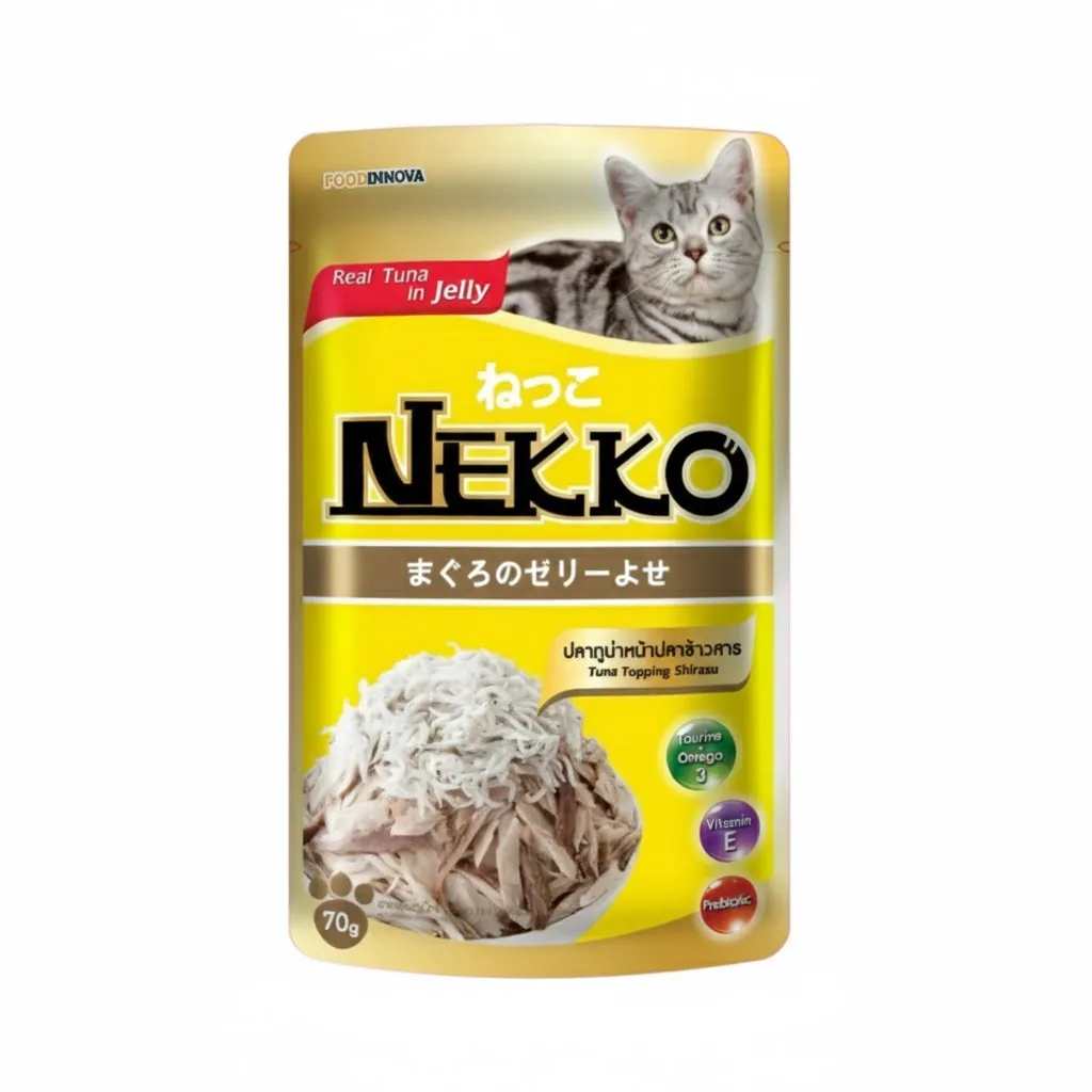 Pate Nekko cá ngừ rắc cá cơm sữa kèm nước sốt Gói 70g cho Mèo