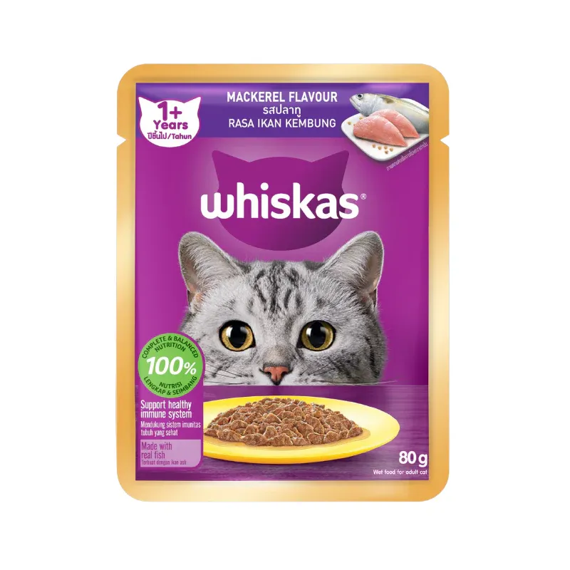 Pate Whiskas Mèo Trưởng Thành - Vị Cá Thu Gói 80g cho Mèo - Adult Mackerel
